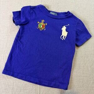 Polo Ralph Lauren Boys Kids Blue Italy Crest Polo Shirt Size 3T Big Pony